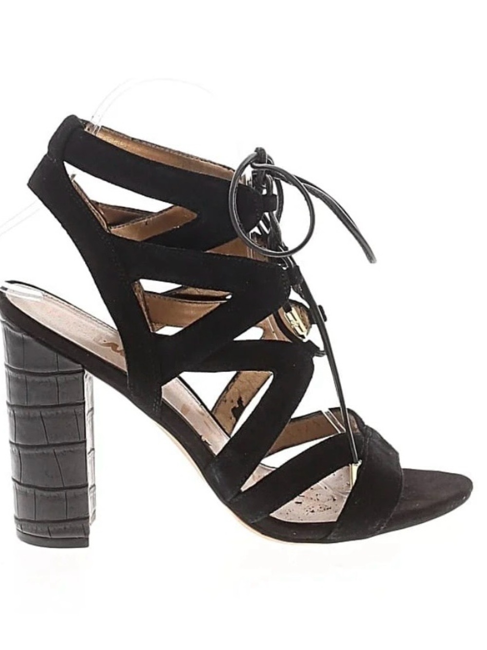 Sam Edelman Black Suede Lace-Up Cutout Block Heel Sandals